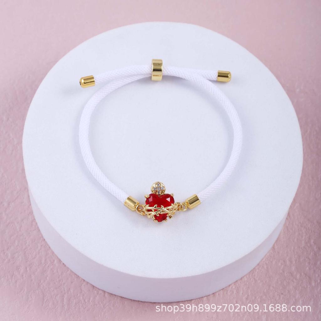 18k Gold Plated Heart Zircon Adjustable Bracelet In Black, White, Pink