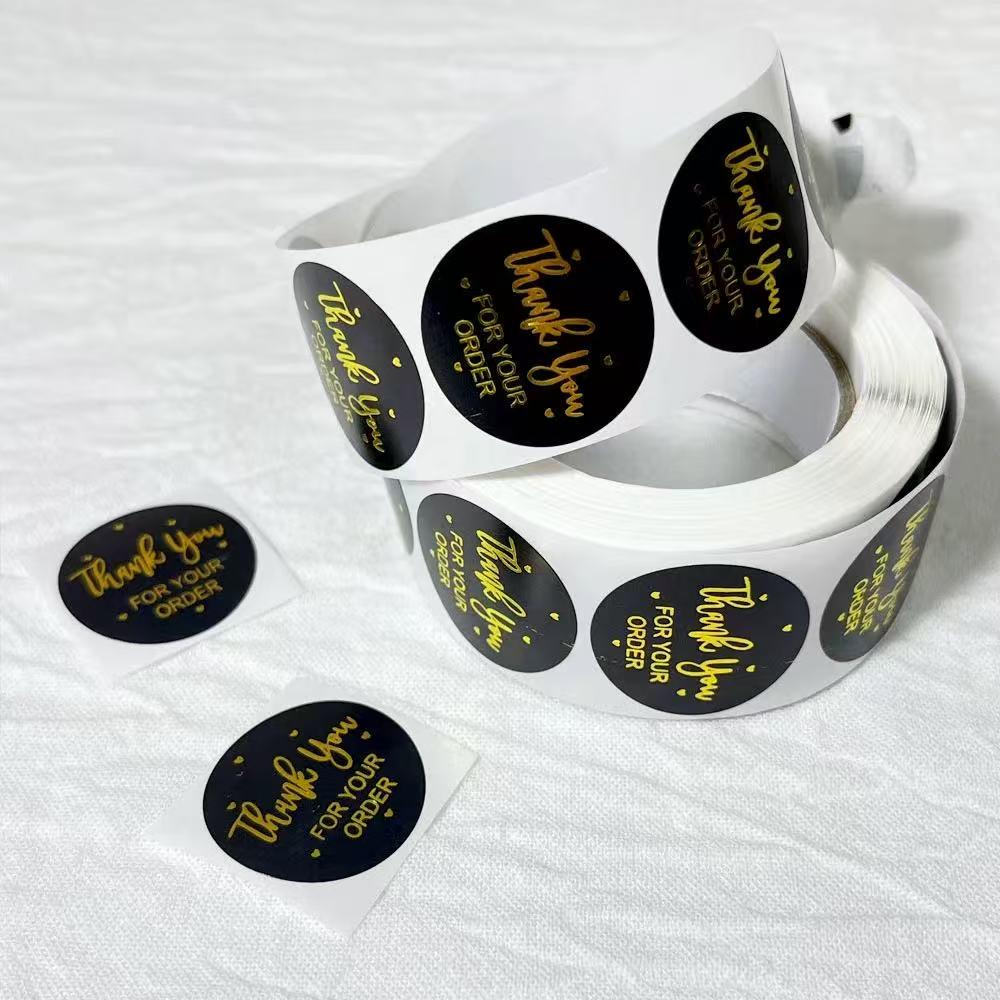 500 Gold Foil Thank You Stickers, Gift Packaging Seals, Handmade Baking Labels, Envelope Decorations (Roll of 500 Sheets).