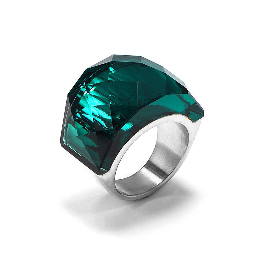 Titanium Steel Bold Gradient Ring Semi-Transparent Multi-Color Zircon Jewelry Edgy Stackable Everyday Accessories