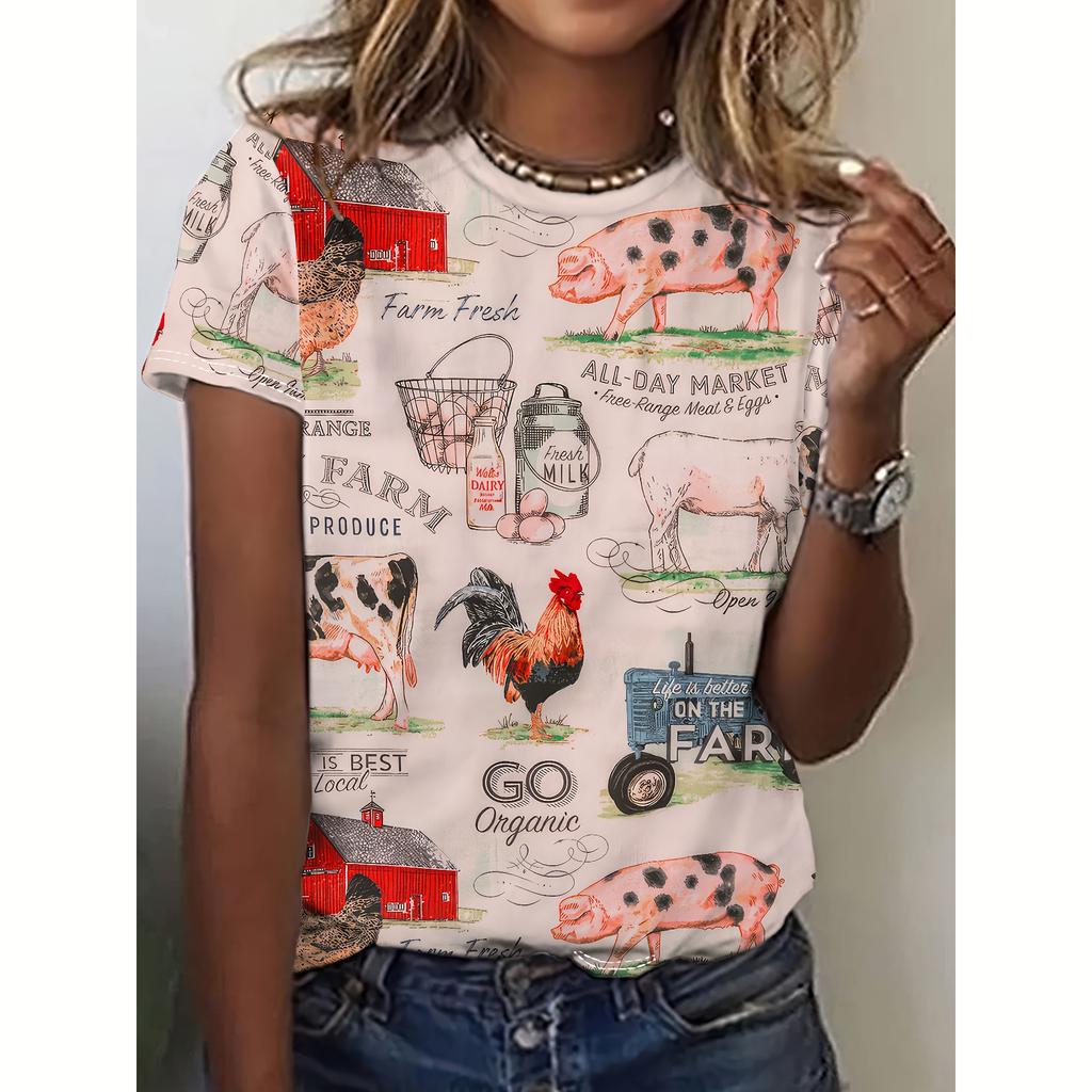 Letní dámské tričko pro volný čas Krátký rukáv 3D trička s potiskem kočky Móda Streetwear Pulovr s výstřihem Dámské oversized oblečení