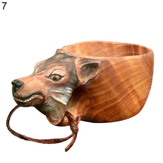 Tazza In Legno Stile Nordico, 231g, Per Campeggio Ed Escursionismo, Tazza Da Caffè, Tè, Latte Con Manico E Cordino, Artigianale - 4