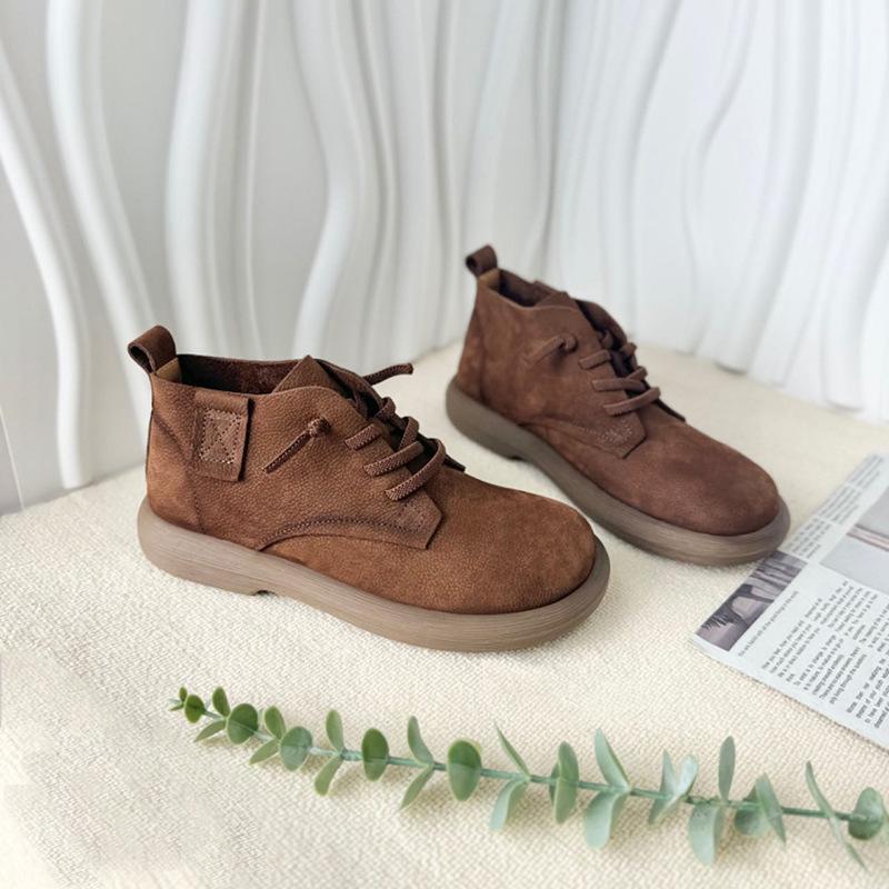 Retro Matte Leather Lace-up Martin Boots for Women's Spring New Versatile Casual Flat Short Boots for Women