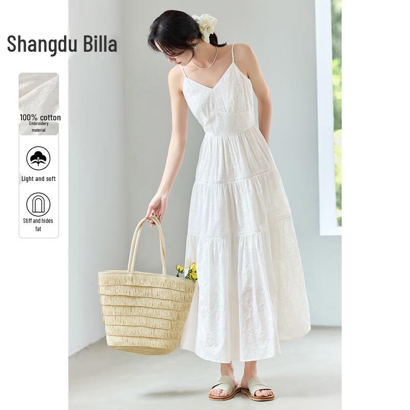Shangdou Bila Resort Embroidered V-Neck Strappy Midi Dress M