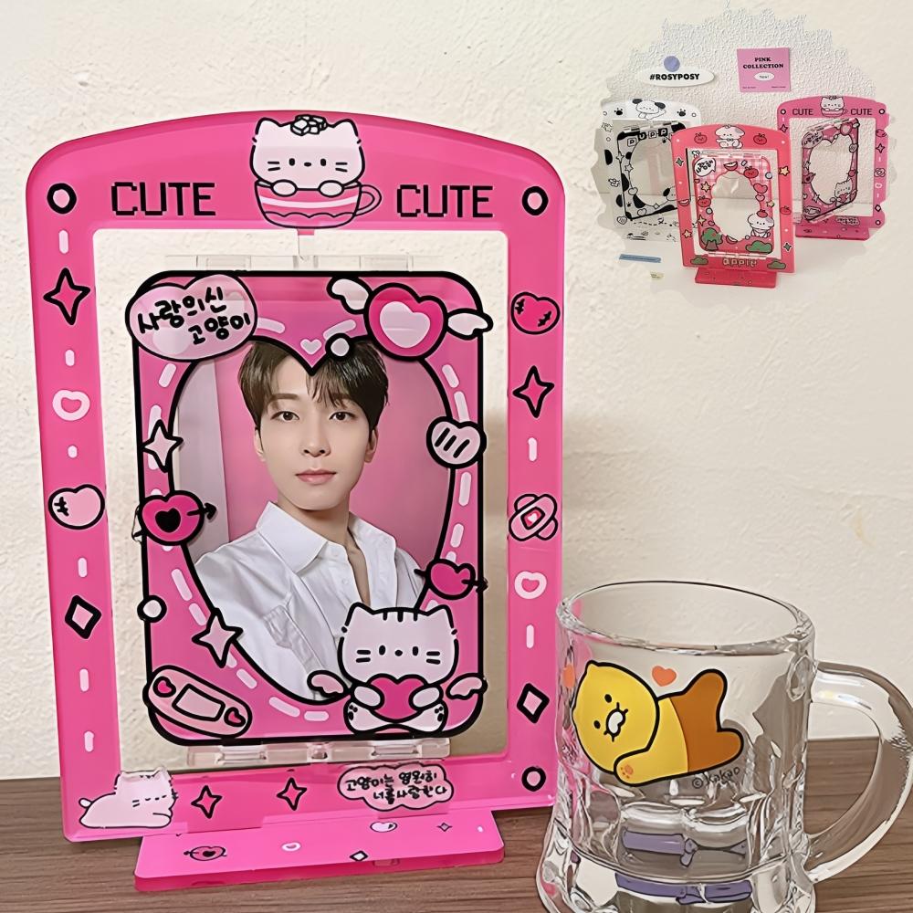 3inch Cute Photo Holder Card Display Stand Acrylic Card Sleeve Photocard Frame Desktop Decor Photo Protection Rotatable Sweet