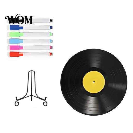 Desktop Display Stands Vinyl Record DIY Graffiti Clock Ornament, Blank Acrylic Retro Tabletop Wall Reusable Drawing Surface Decor with Stand,
