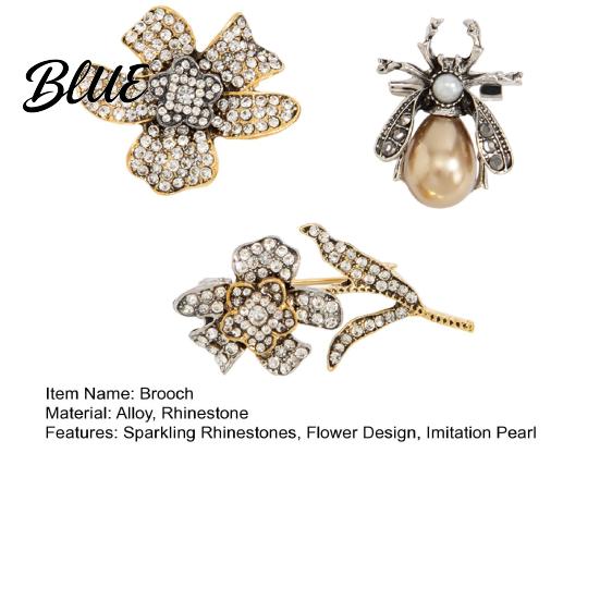 Flower Brooch 3Pcs/Set Women Brooch Bee Design Pin with Sparkling