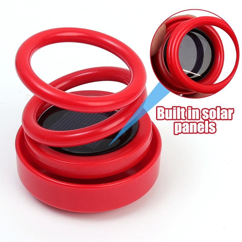 Car Solar Powered Air Freshener Ornament RV Truck Rotating Dual-ring Vision Levitation Aromatherapy with Wooden Fragrance Tablet