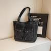Fashionable Womens Tote Bag In Denim Fabric With Double Shoulder Straps For Commuting