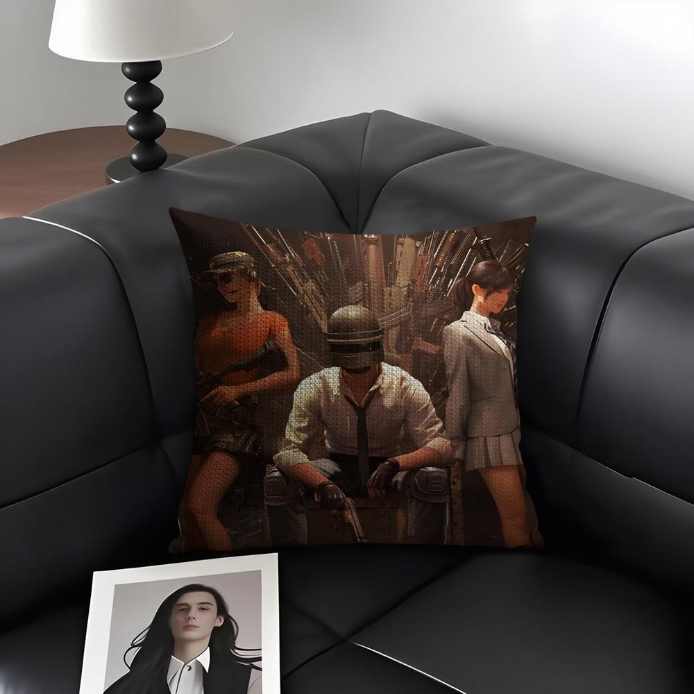 PPUBG Game Cushion Cover Natural Linen Organic Fabric DoubleSided Printing Sofa Home Decor Gift Pillow Case