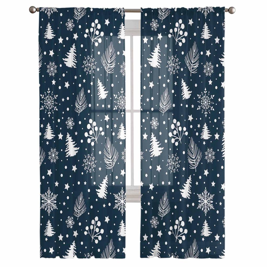 Christmas Hand Drawn Sketch Curtains For Living Room Bedroom Home Decoration Window Voile Tulle Curtain Drapes