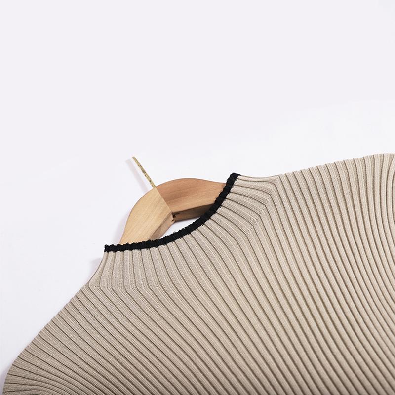 Damen Herbst Büro Stehkragen Unregelmäßiges Strickkleid Vintage Mittellanges Bandagekleid Schlanke Unterseite Langarm Pulloverkleid Winter