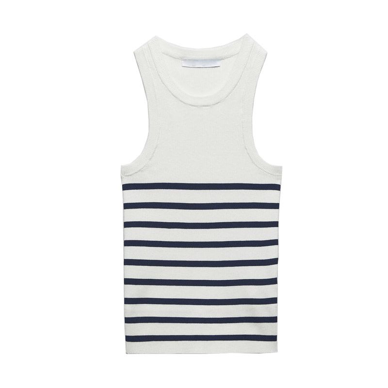 Spring and Summer New Arrival Stripes I-Shaped Vest round Neck Stretch Tight Sleeveless Knitting Tops 3471008