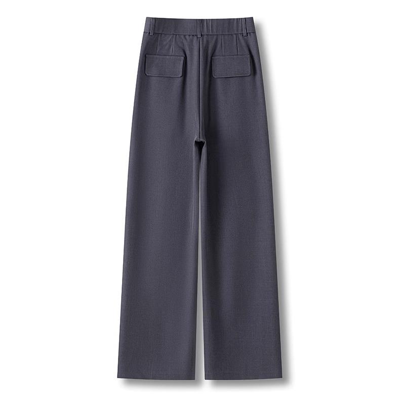 Women's Gray High-Waisted Wide-Leg Pants - Versatile Spring/Autumn 2025 Fashion