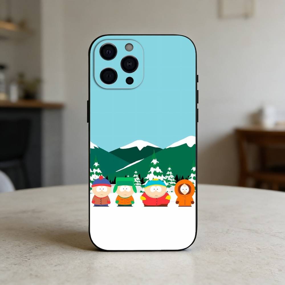 M-South P-Park Cartoon Phone Case For iPhone 17,16,15,14,13,12,11 Plus,Pro Max,SE4Soft Silicone Black Cover iPhone14Pro