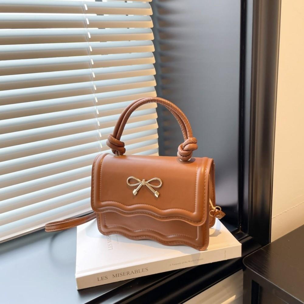 

Sweet Single Shoulder Bags Solid Color Small Crossbody Bag Metal Bowknot Tote Bag Girls коричневый