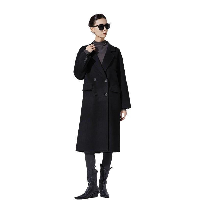 2024 Autumn/Winter Women's Mid-Length Double-Breasted Wool Coat - Versatile Solid Color Commuter Outerwear