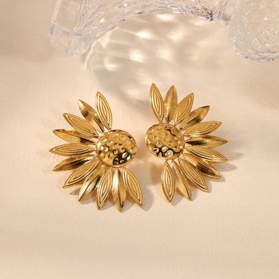 Wind Stainless Steel Sunflower Earrings Exaggerated Retro Personality Flower Earrings Simple Light Luxury