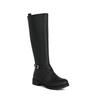 Womens Knee-High Boots With Side Zipper Chunky Heel PU Leather Black Brown Buckle Detail