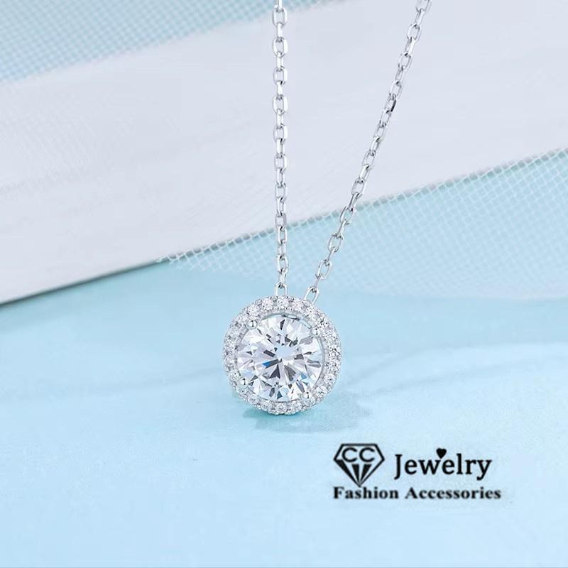 CC Pendant Necklace For Women White Cubic Zirconia Round Stone Classic Jewelry Fine Wedding Accessories CCN295