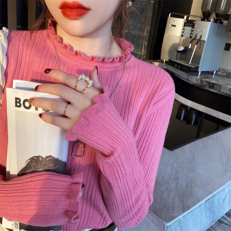 

Осень и зима облегающие базовые пуловеры свитера женские модные повседневные элегантные длинные рукава вязаные свитера женские грибовидные однотонные женские джемперы 25574 One Size розовый