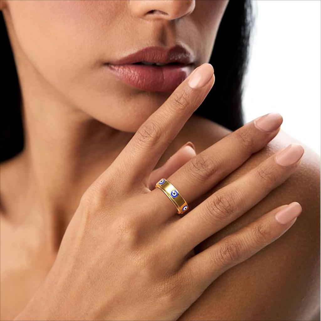 Evil Eye Anxiety Rings for Women GoldPlating Stainless Steel Spinner Fidget Ring Turkish Faith Protection Jewelry Luck Amulet