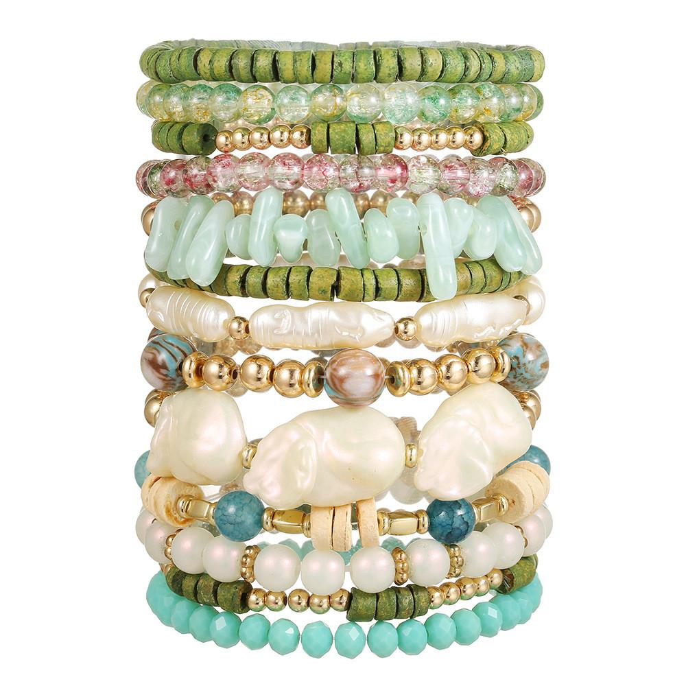 Geometric Multilayer Hand Chain With Crystal And Pearllike Beads For Fashion Enthusiasts