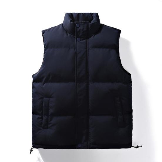 Men Waistcoat Stand Collar Sleeveless Zipper Placket Cotton Vest Coat with Side Pockets Solid