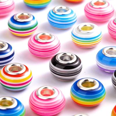 10/20/30/50 stuks Hars Regenboog Streep Europese Kralen Groot Gat Gekleurde Hars Ambachtelijke Kralen Spacer Kralen DIY Armband Slangketting Sieraden Maken