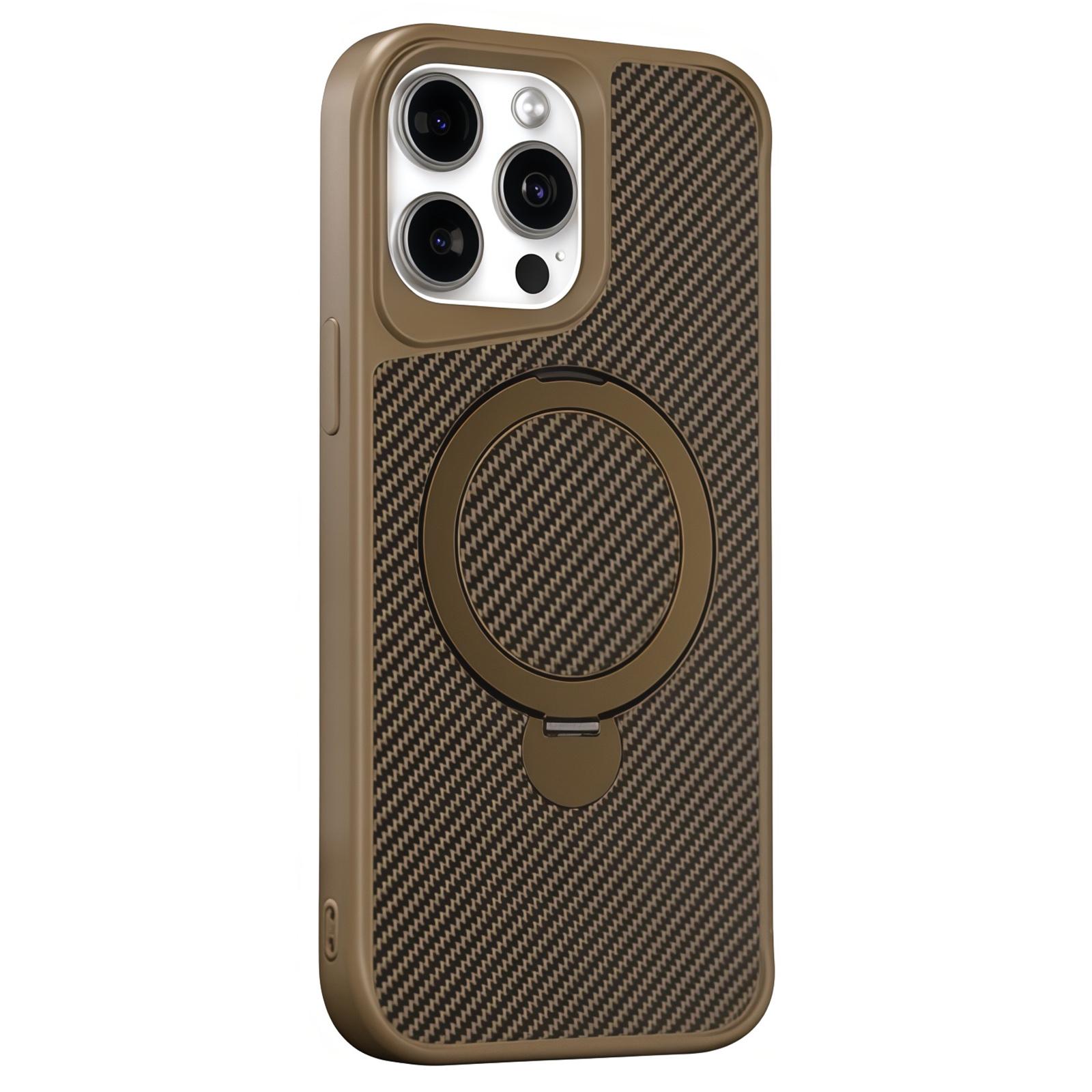 For iPhone 15 Pro Phone Case with Magnetic Kickstand TPU + PC Carbon Fiber Back Cover C