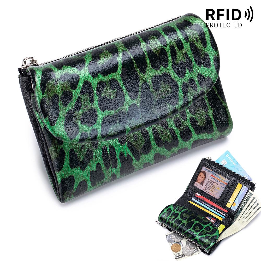 Damen-Clutch aus echtem Leder mit RFID-Schutz: Kurzes Mode-Portemonnaie mit großer Kapazität