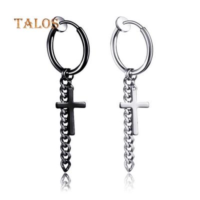 TJ 1 Stück Mode Männer Quaste Kette Kreuz Charm Ohrclip Hoop Huggie Ohrring Schmuck