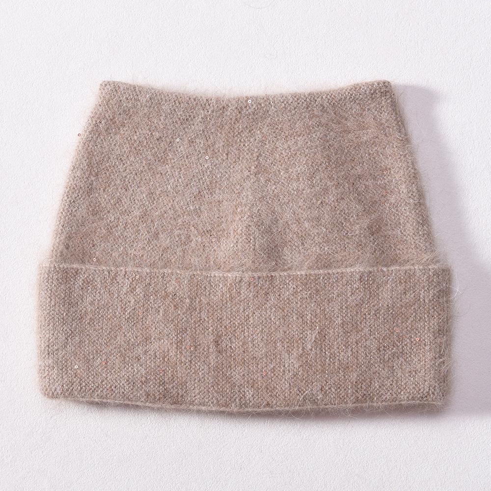 Autumn and winter new solid color cat ear angora long rabbit hair with small sequins warm wool hat knitted hat