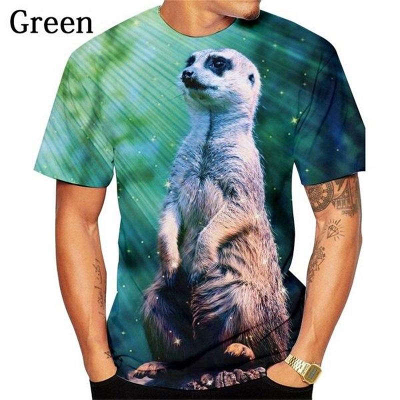 Summer Round Neck 3D Print Funny Animal Meerkat Pattern Top Fashionable Casual Short Sleeved Men's T-shirts