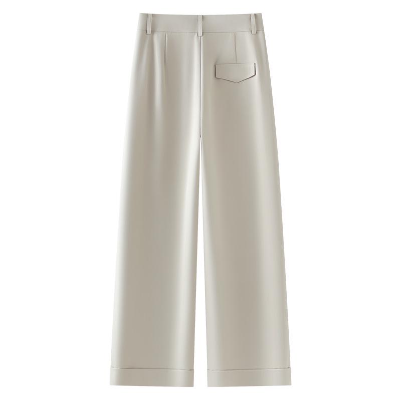 Women's Beige Wide-Leg Suit Pants - Spring 2025 Petite Casual Slimming Nine-Point Trousers
