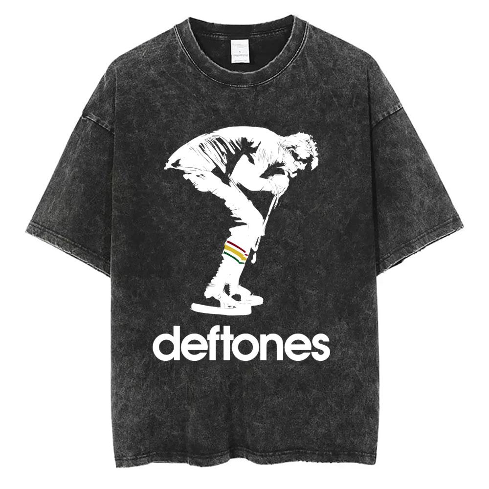 Washed Vintage Rock Band Deftones Cat Graphic Tshirts Men Alternative Heavy Metal Short Sleeve T Shirts Male Retro Streetwear
