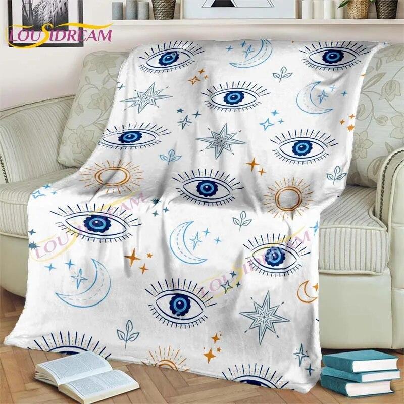 Bule Evil Eye Blanket Hamsa Hand Psychedelic Blanket for Travel Bedding Chair Adult Lightweight Bohemian Style Blanket Tapestry