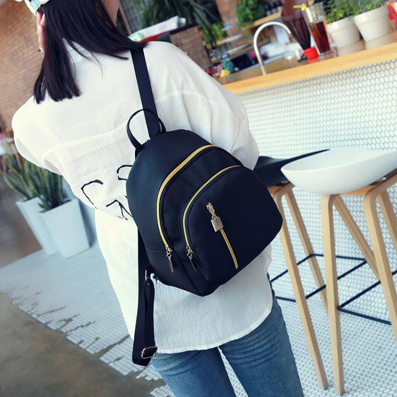 Female Backpack Large Capacity Anti-Theft Backpack Simple Black Bags For Women Girls Travel Rucksack Soft Nylon Shoulder Bag
