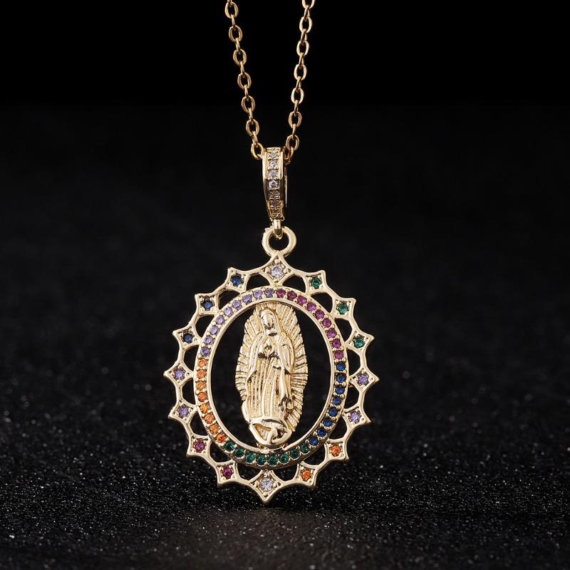 European and American Fashion Micro inlaid Color Zircon Pendant Women's Jewelry Virgin Mary Necklace