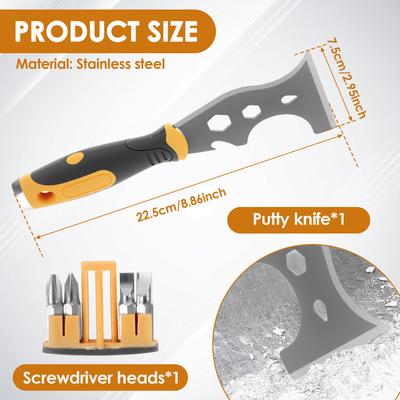 Paint Scraper 16 In 1 Painters Tool Putty Knife Drywall Paint Multi-Painter Knife Hammer End, Screw Bits Inside for Wood, Paint