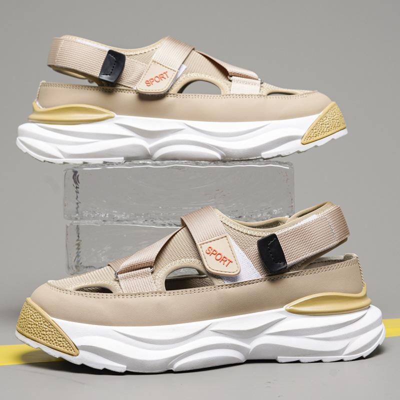 Men Sandals Fashion Pu Leather Beach Slippers Summer Breathable Sandals for Men Outdoor Non-slip Tendon Male Sole Casual Shoes