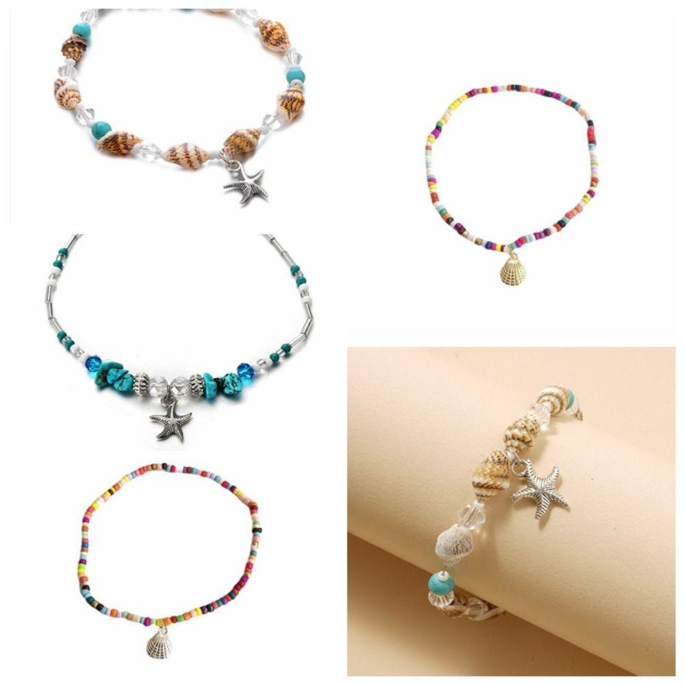

Blue/White Gold Bohemia Turquoise Foot Bracelet Bead Shell Leg Anklets for Women Ladies