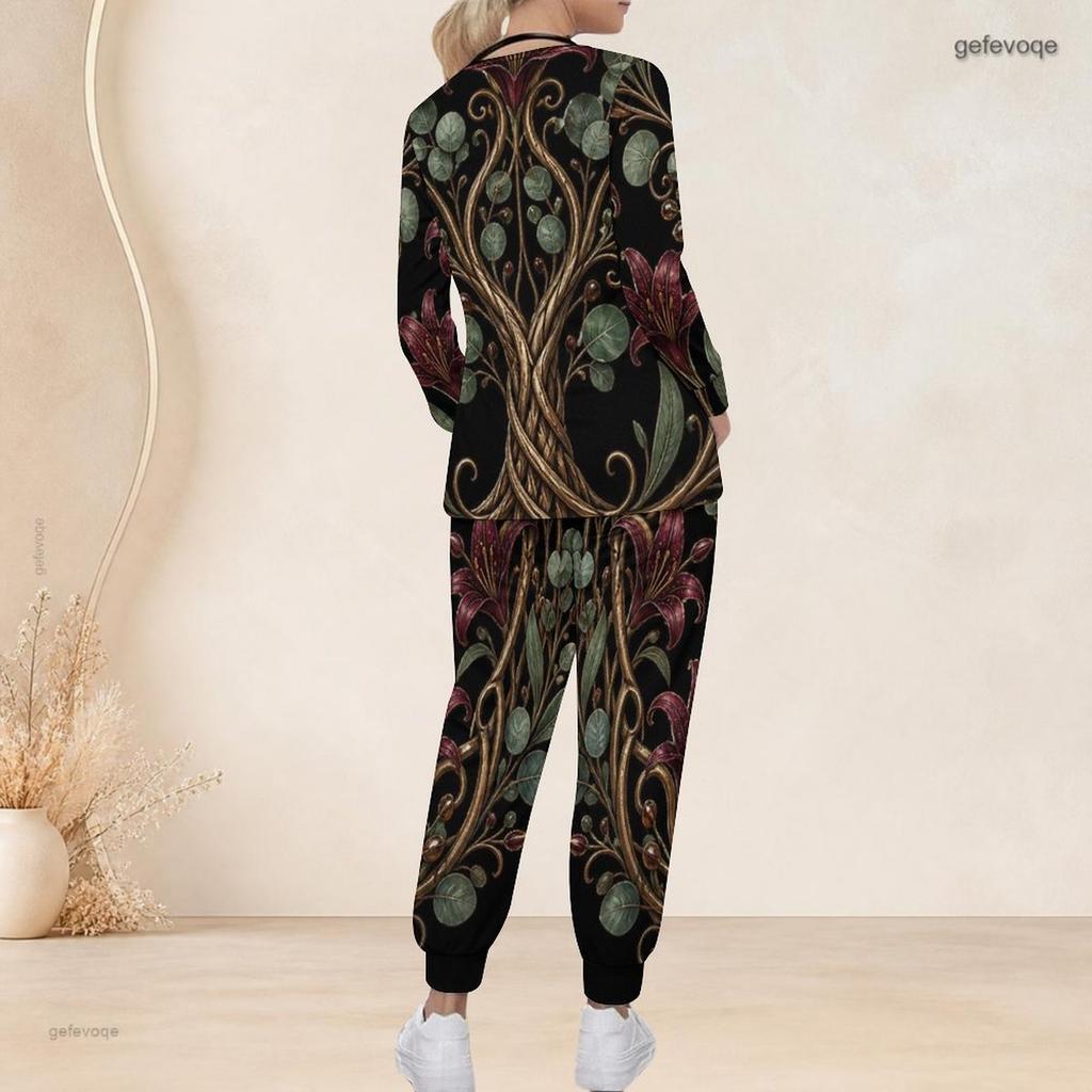 Women Plus Size Printed Nurse Scrub Set V Neck Long Sleeve Top With Pockets Long Pants