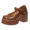 Fashion Brown Super High Heels Mary Jane Shoes for Women 2025 Fashion Chunky Platform Pumps Woman Patent Leather Ankle Strap Party Shoes