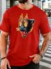 Unisex Flaming Panther Head Animal Graphic Cotton Short Sleeve Tee Crew Neck Soft Male Summer Casual Breathable Street Wear Top