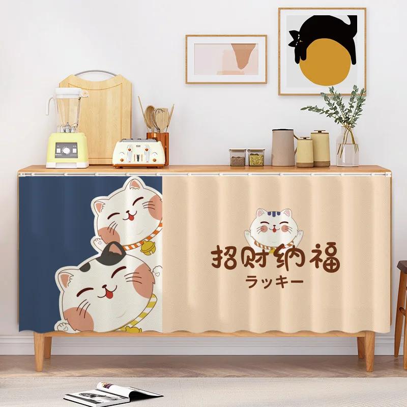 Lucky Cat Pattern Kitchen Curtain Cabinet Half-curtains DustProof Curtains Wardrobe Cupboard Cover Japanese Style Home Decor