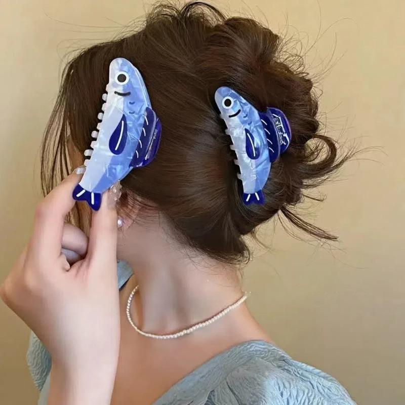 Fashion Sardines Hair Claw Clip for Women Girls Non Slip Cartoon Hairpin Acetate Print Cute Barrettes Gifts Apparel Accessories