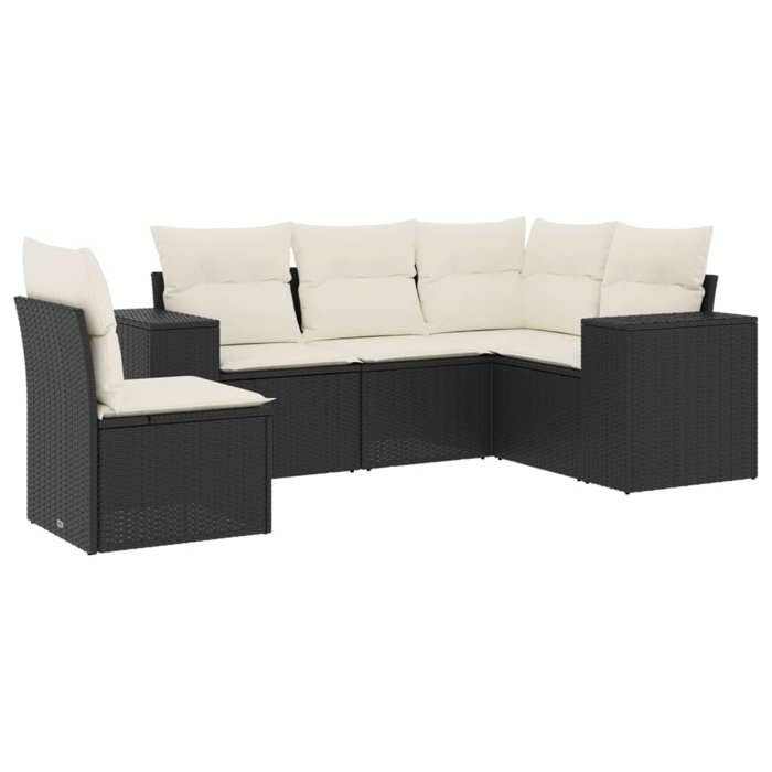 VidaXL Salon de Jardin avec Coussins 5 pcs, Canapés de Terrasse, Ensemble de Meubles de Patio, Mobilier d'Extérieur, Noir 3222565
