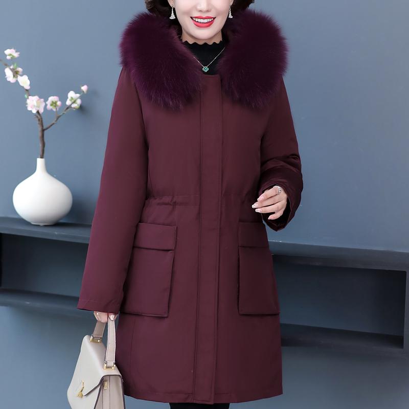Real Fur Collar Middle Age Women's Puffer Jackets Winter Vintage Parkas Hooded Liner Detachable Plus Size Thick Warm Long Down Coats Woman Outerwears