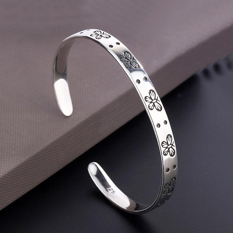 Butterfly Open Bangle Bracelet 925 Silver Vintage Sweet Cool Fashion Bangle