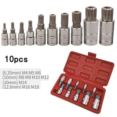 12 Point Triple Square Tamper Proof Socket Bit Set 10pcs for Daily Maintenance and Scheduled Vehicle Servicing